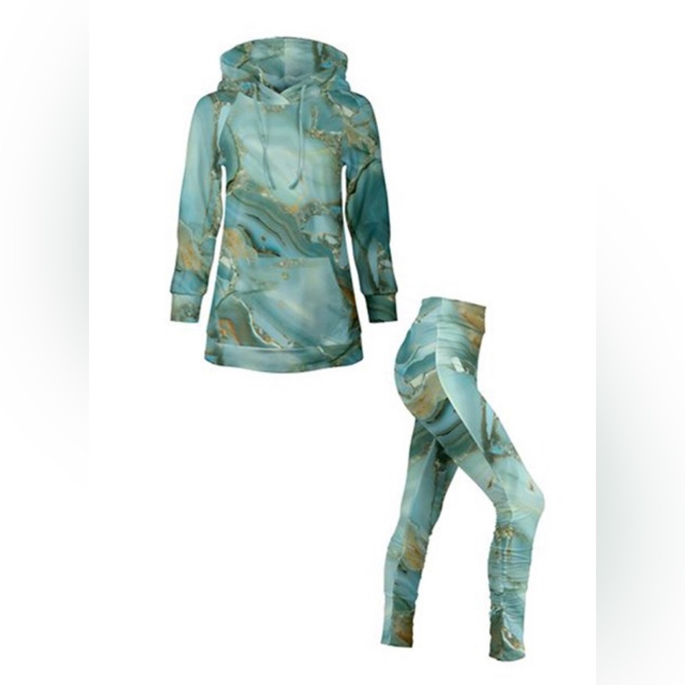 Turquoise and Gold Lily by Firmiana hoodie and leggings